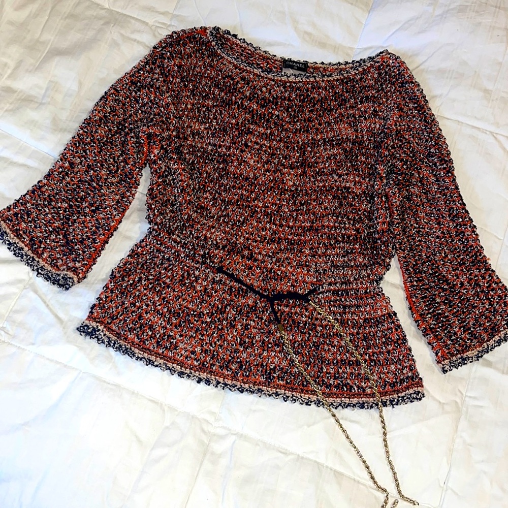 Chanel Orange and Blue Knit Pullover
